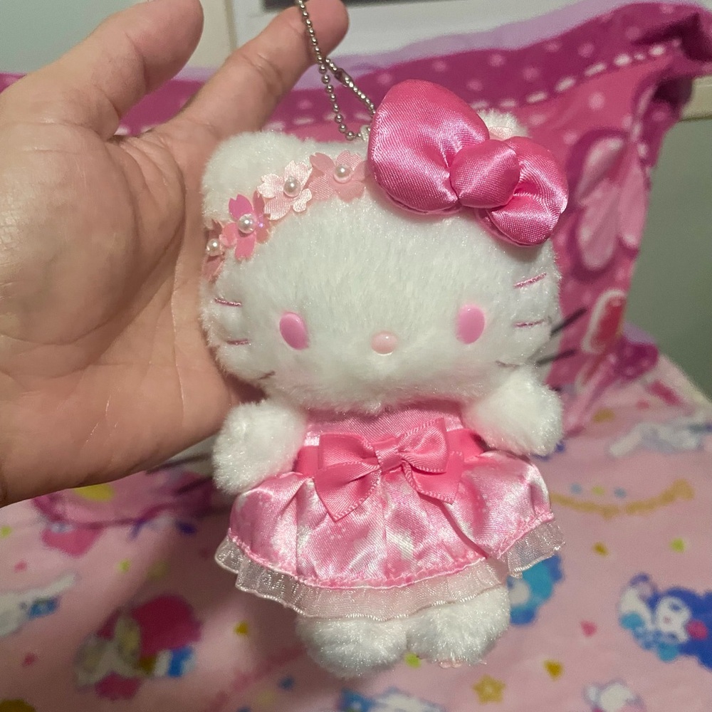 Hello Kitty Plush Keychain with Pink Dress